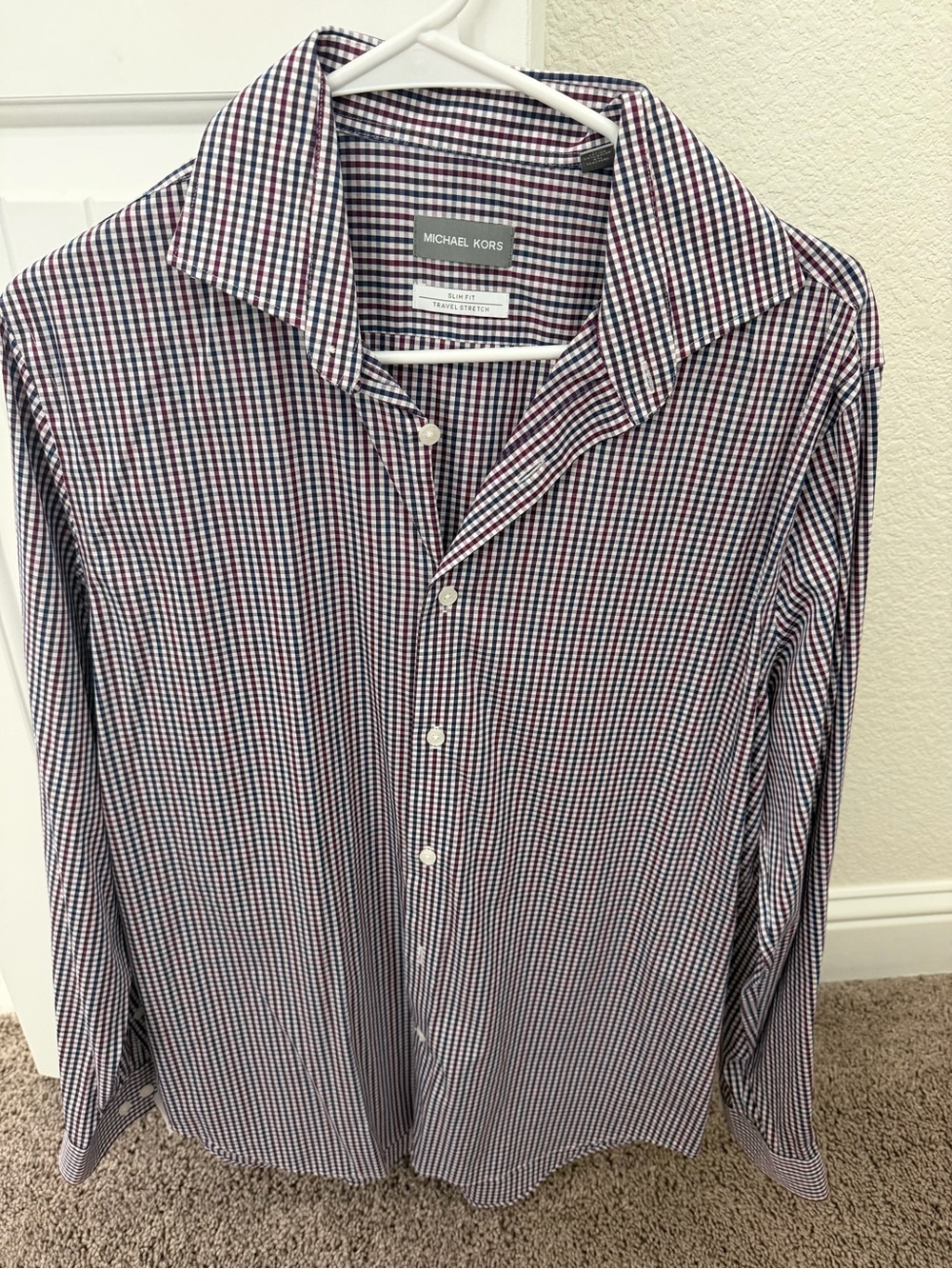 Michael Kors Navy & Red Micro-Gingham Button-Down Shirt